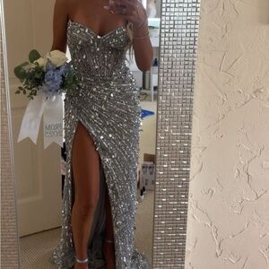 Elegant Silver Sequin Evening Gown